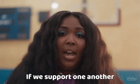 Singer Lizzo saying "If we support one another we rise together!"