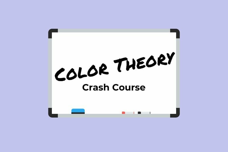 Whiteboard graphic with text "Color Theory Crash Course"