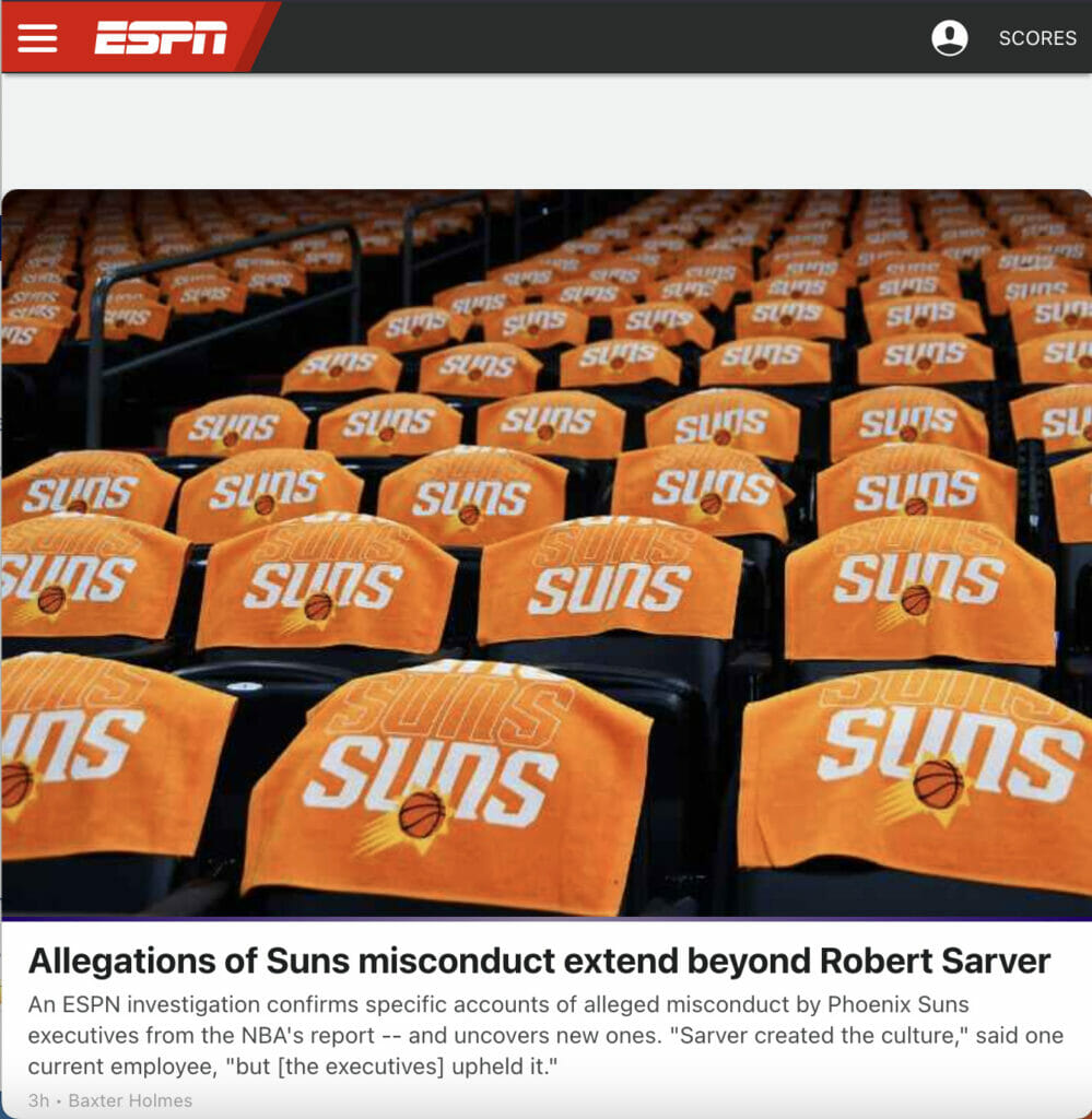 ESPN.com homepage displaying a Sun's basketball feature story