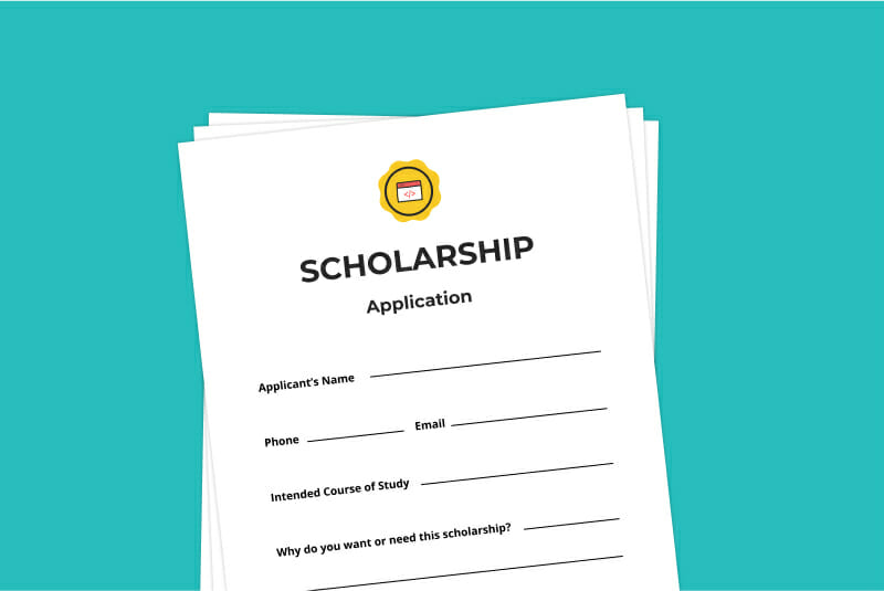 Scholarship application form on a teal background