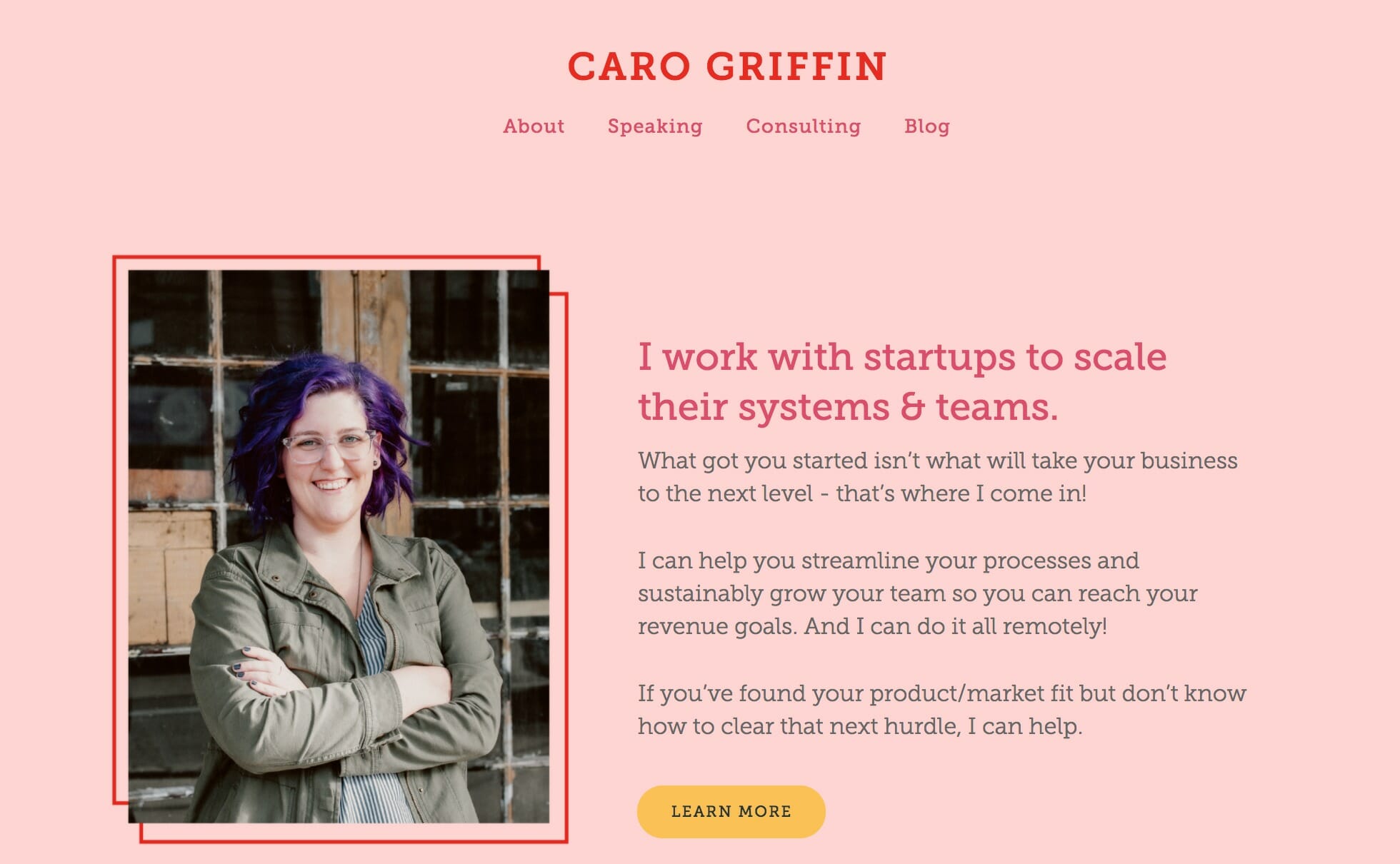 Caro Griffin website screenshot, carolinesyrup.com, update your online presence
