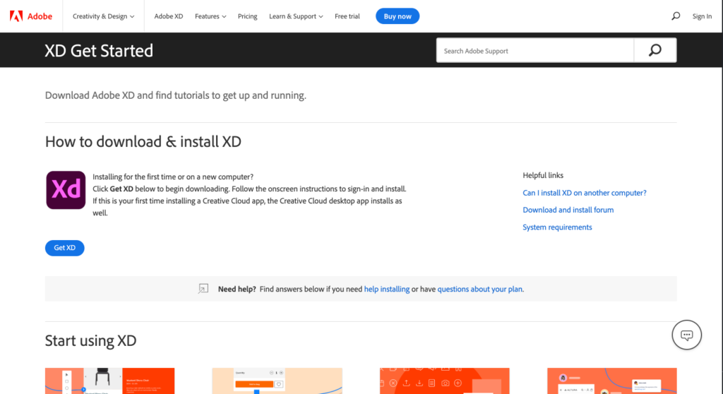 Adobe XD home page