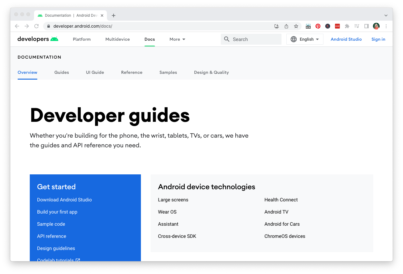 Android Developer Guides provided by Google