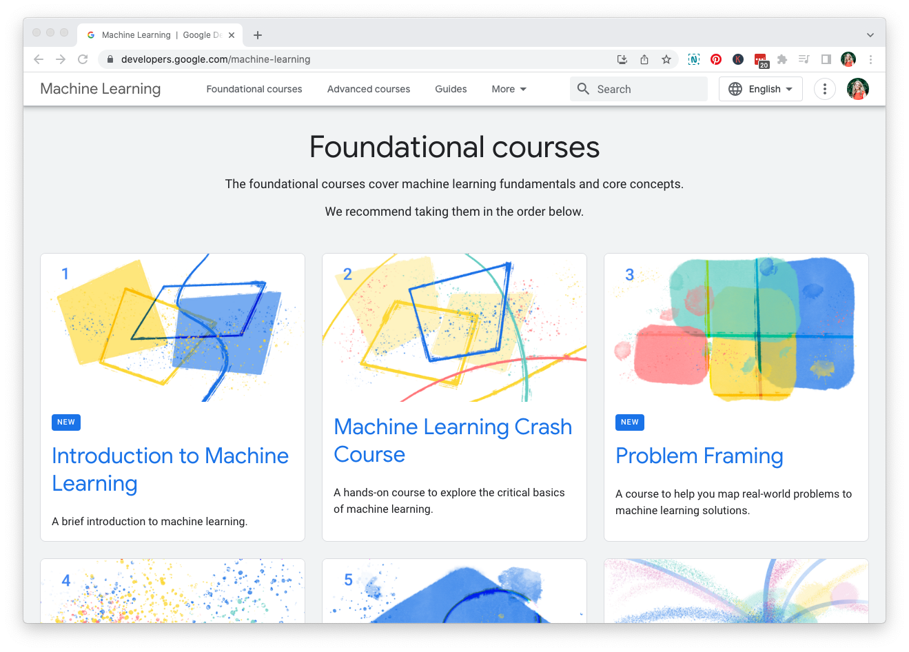 A view of the foundational courses in Machine Learning offered by Google