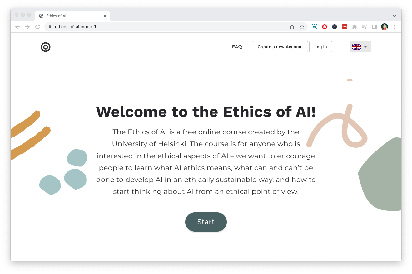 Ethics of AI class intro screen from the University of Helsinki
