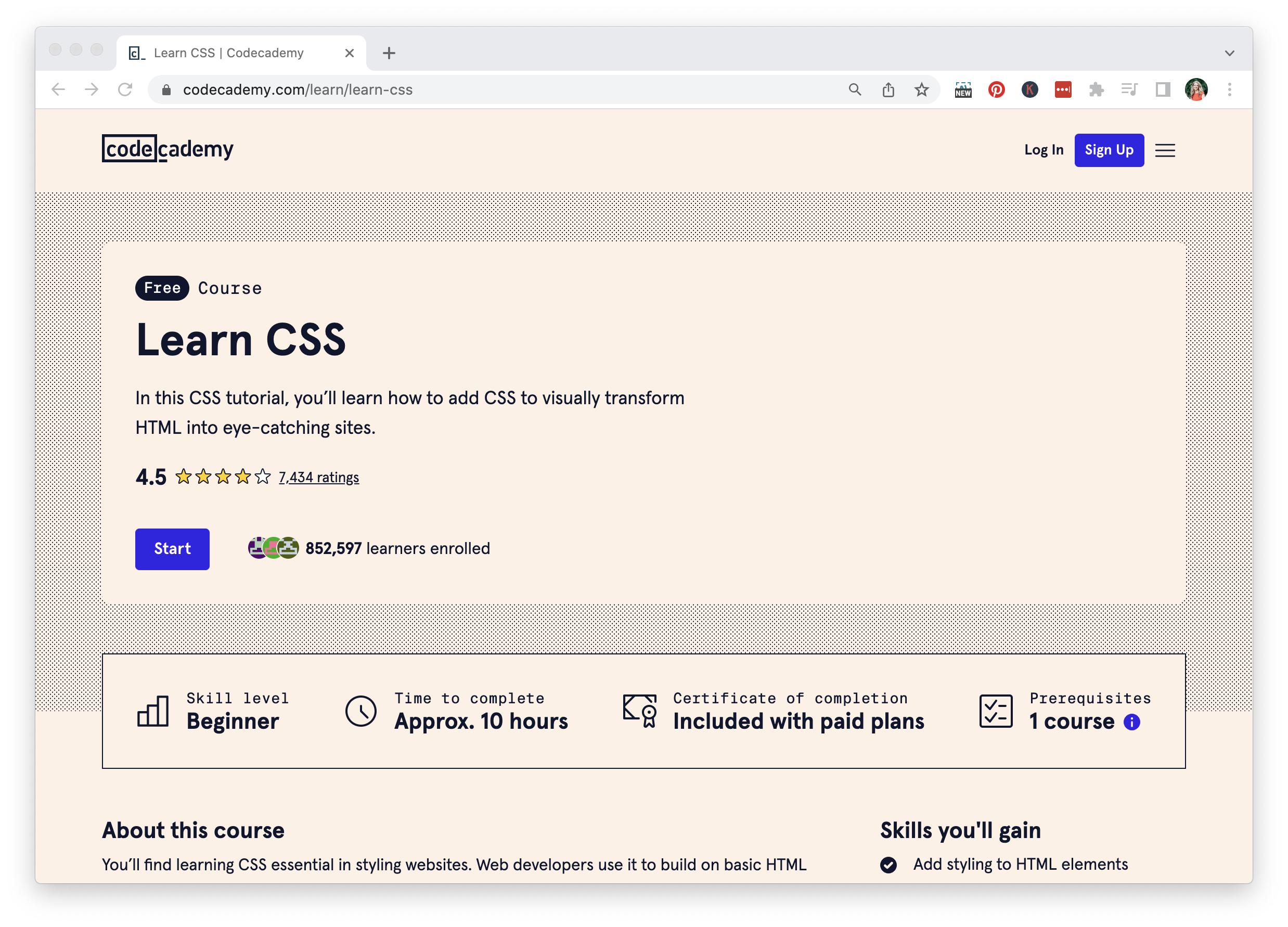 Codecademy Learn CSS course
