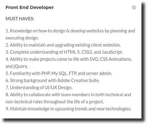 front end developer job posting must haves