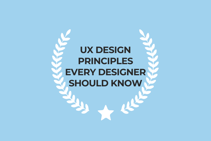 White wreath on blue background with title "6 UX Design Principles Every Designer Should Know"